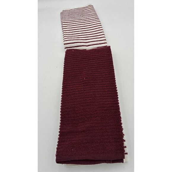 PANTRY KITCHEN TOWELS 3 pack cranberry and white 16 X 26 100% COTTON - Picture 2 of 4
